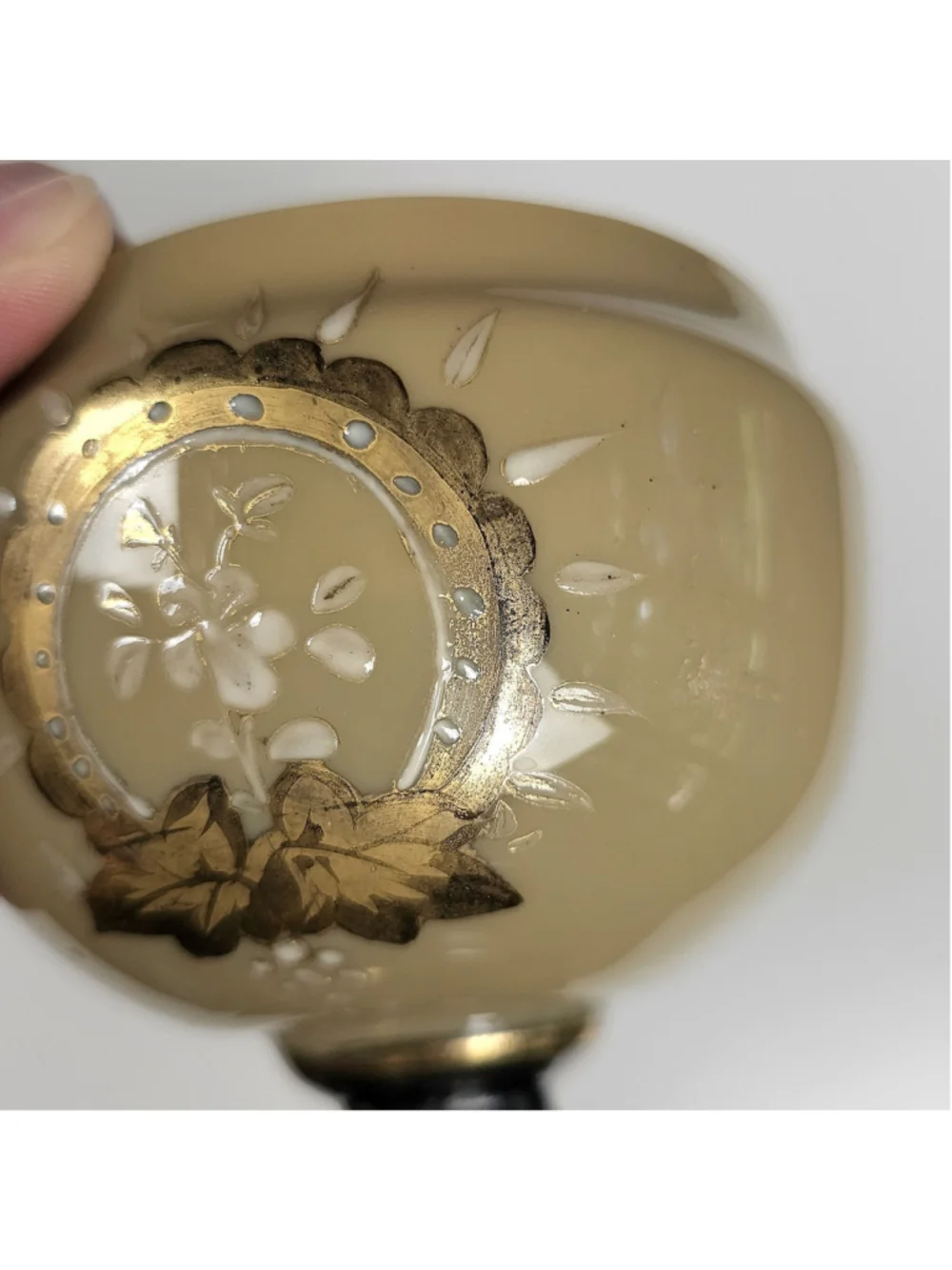 Antique Victorian Bristol Glass Vase Set Gold Gilt Hand Blown Taupe Pontil 8.5